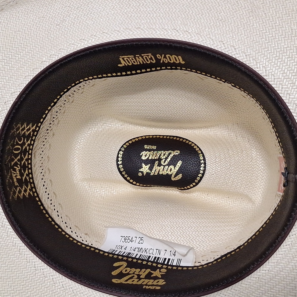 Tony Lama hard straw hat - leather strap - light tan - 7¼ - Picture 5 of 10